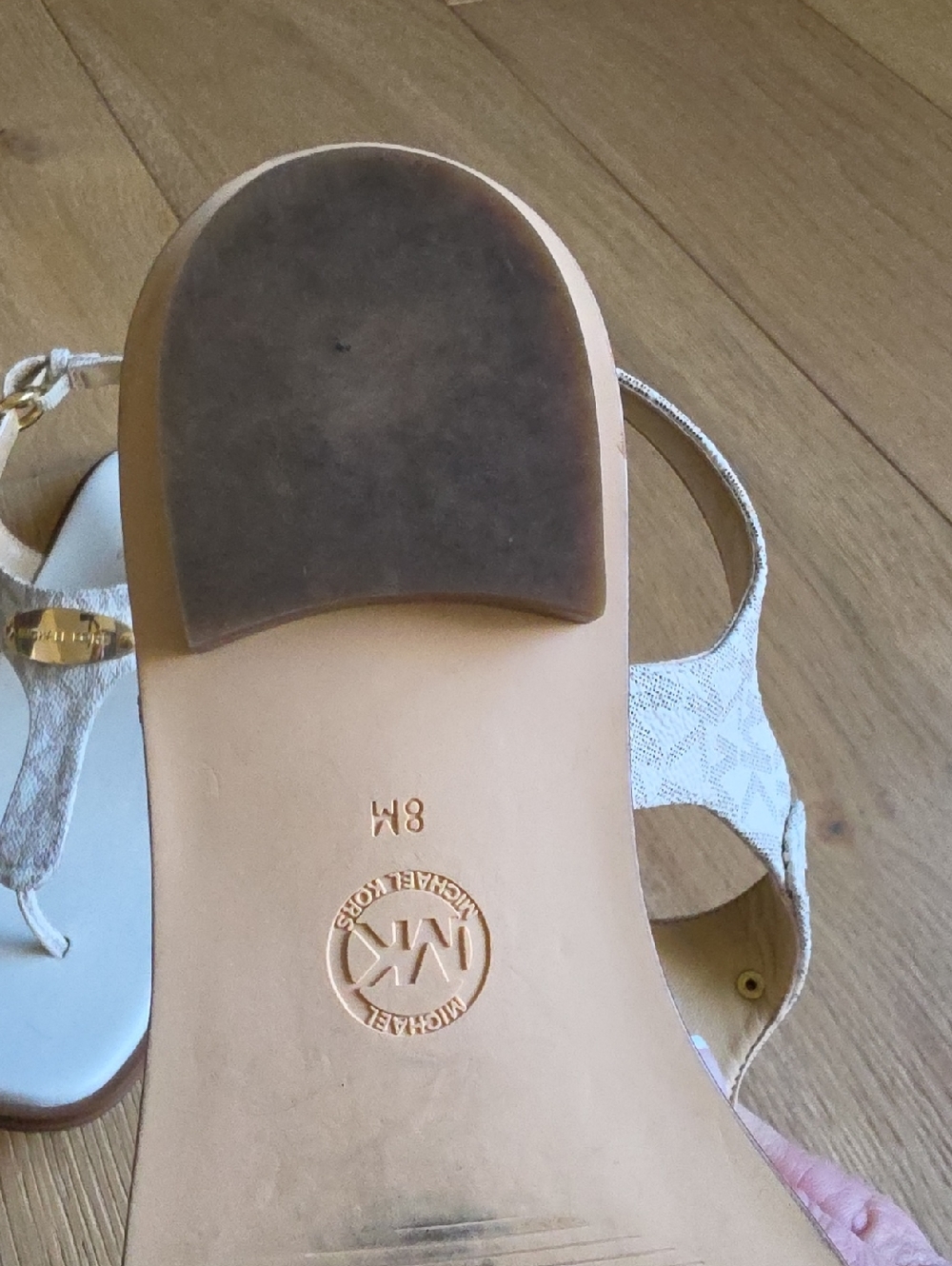 Michael Kors Beige/White Logo Thong Sandals - Picture 2 of 3